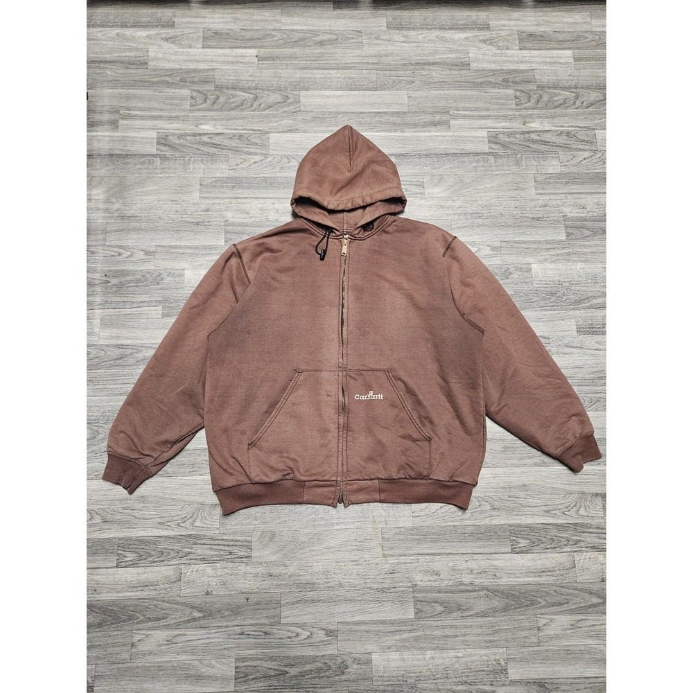 Vintage Carhartt Thermal Lined Spell Out Full Zip Hoodie Faded Brown Size XL